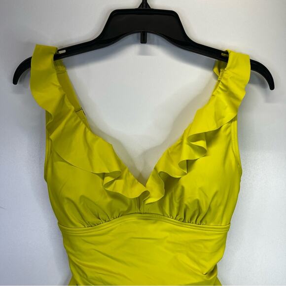 DKNY Ruffle Plunge Underwire Tummy Control One Piece swimsuit yellow - S - Picture 3 of 12